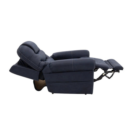 Blue Power Recliner with Adjustable Headrest, Lumbar Support, and Heat