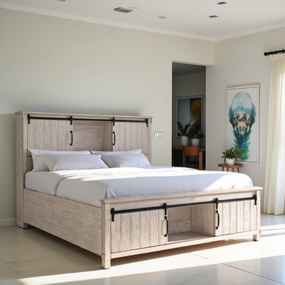 White Queen Bed Frame with Ample Storage - Elegant Design