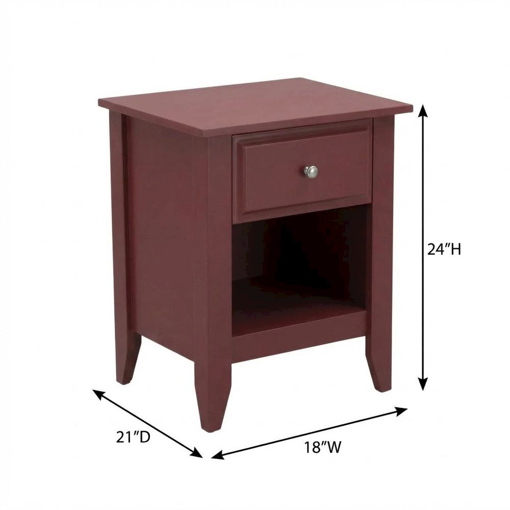 Burgundy Wooden Night Stand with Single Drawer and Stable Design