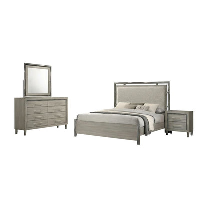 New Classic Furniture Lennox 4Pc Wood King Bedroom Set w Nightstand in Gray