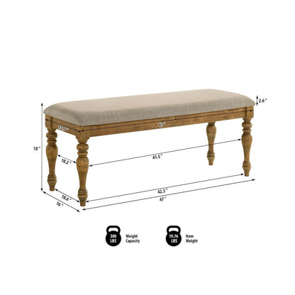 Huntington Transitional Dining Bench with Cushioned Seating, Antique Natural Oak