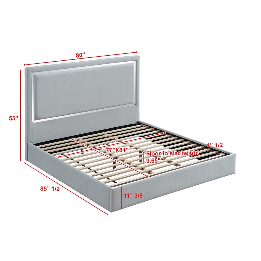 Modern Mirrored Platform Bed Frame, Eastern King, Gray Cloud