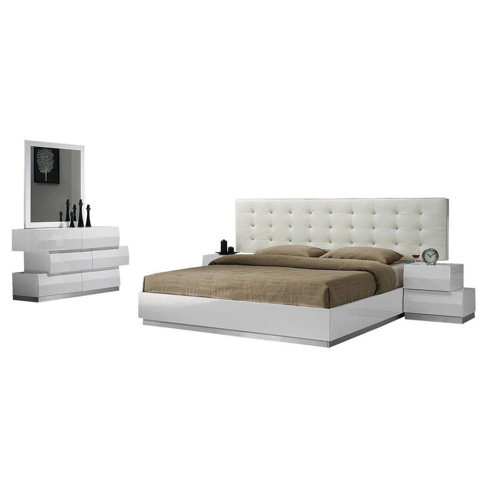 Best Master Spain 5-Piece Engineered Wood Queen Bedroom Set in White Gloss