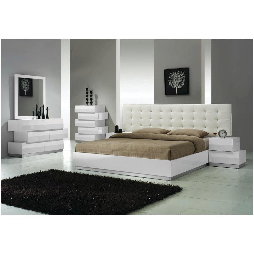 Best Master Spain 5-Piece Engineered Wood Queen Bedroom Set in White Gloss