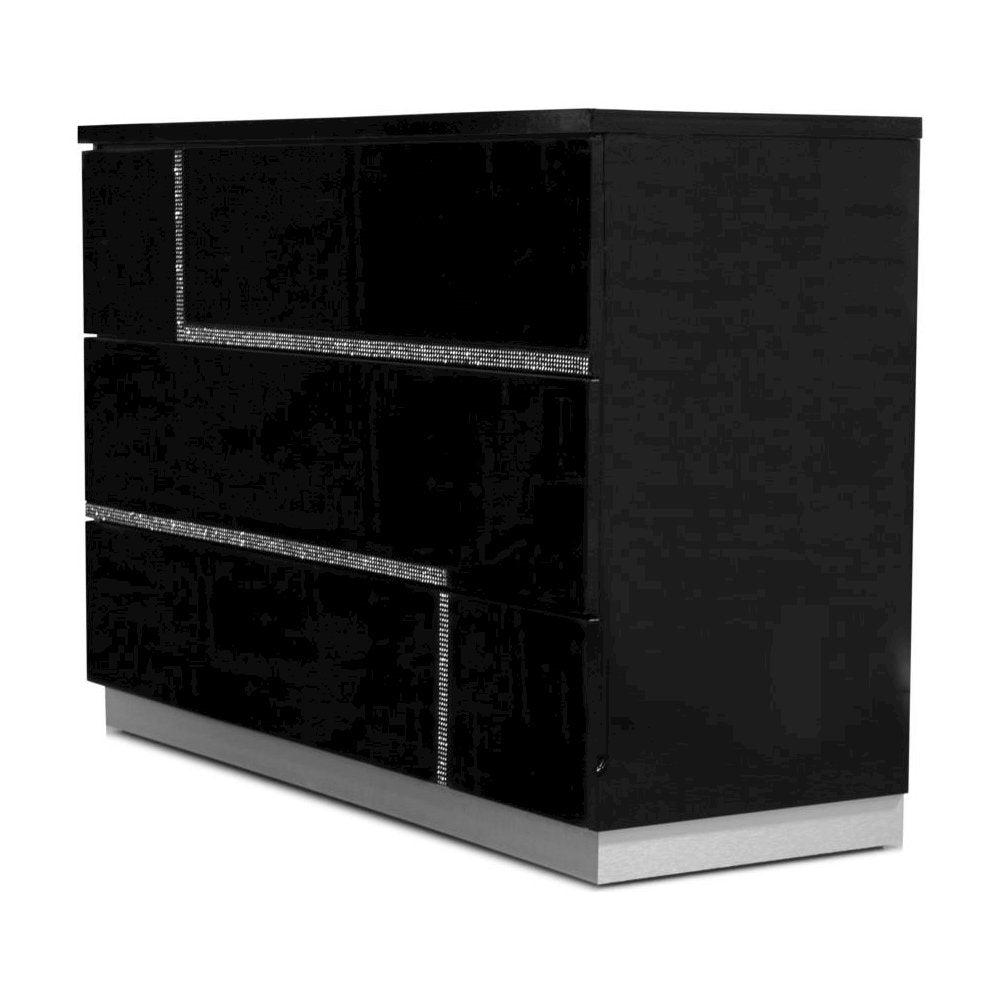 Best Master Barcelona Poplar Wood Dresser and Mirror Set in Black High Gloss