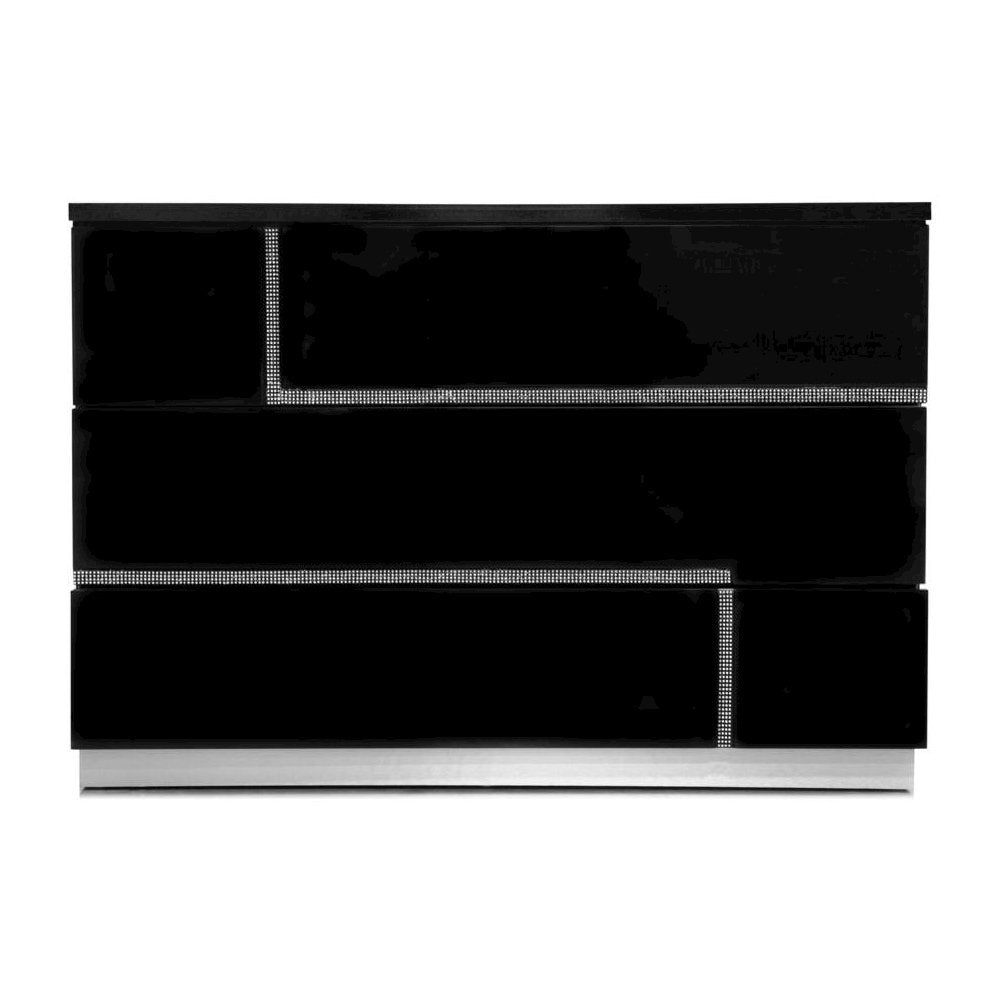 Best Master Barcelona Poplar Wood Dresser and Mirror Set in Black High Gloss