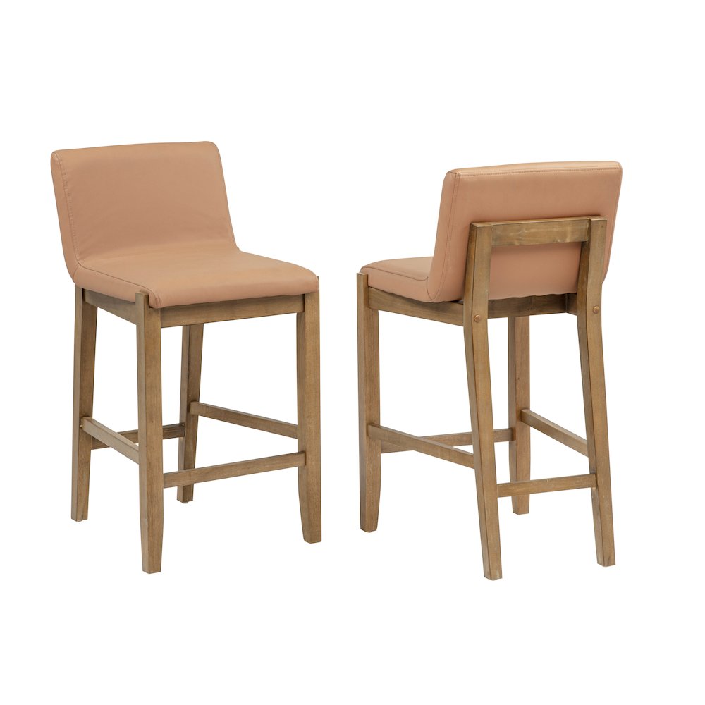 35" High Counter Height Bar Chairs Mid Century Modern Brown Faux Leather Seat