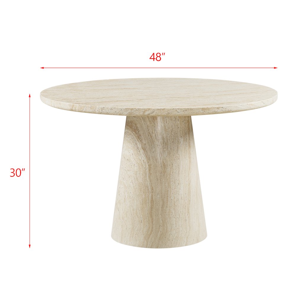 48" Round Dining Table Concrete Travertine Finish, Modern Organic Drum Base