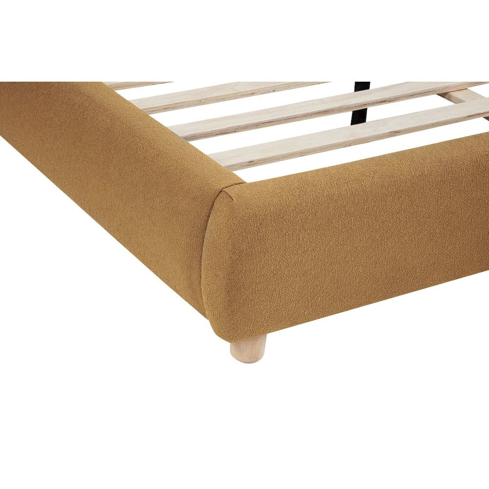 Ctasia Upholstered Burlap Fabric Low Profile Bed Frame, Queen, Golden Brown