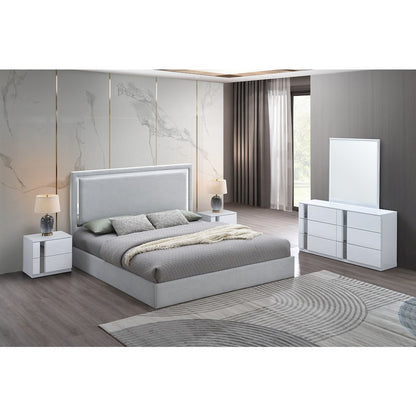 Modern Mirrored Platform Bed Frame, Eastern King, Gray Cloud