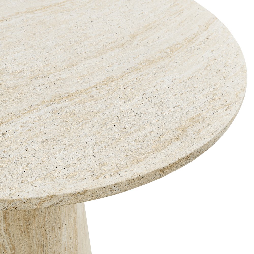 48" Round Dining Table Concrete Travertine Finish, Modern Organic Drum Base