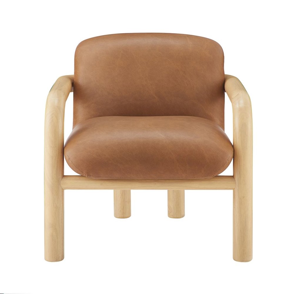 Modern Accent Chair with Treviso Dark Faux Leather Cushion, Set of 1, Natural