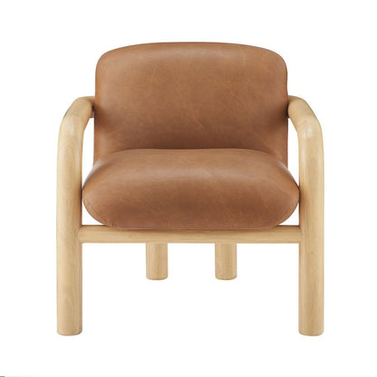 Modern Accent Chair with Treviso Dark Faux Leather Cushion, Set of 1, Natural