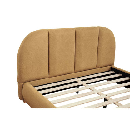 Ctasia Upholstered Burlap Fabric Low Profile Bed Frame, Queen, Golden Brown