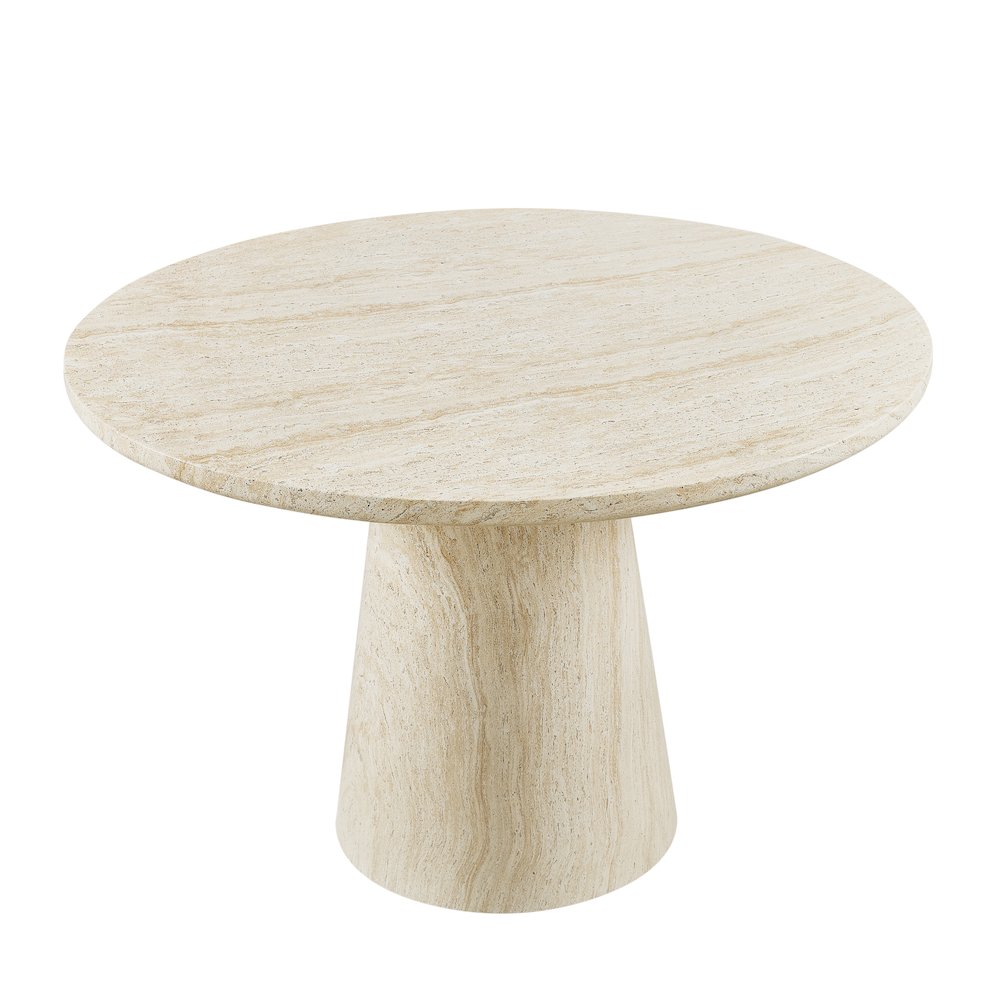 48" Round Dining Table Concrete Travertine Finish, Modern Organic Drum Base