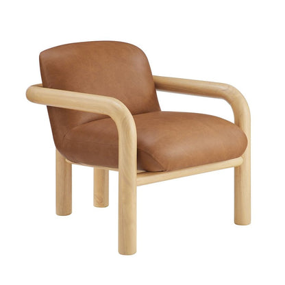 Modern Accent Chair with Treviso Dark Faux Leather Cushion, Set of 1, Natural