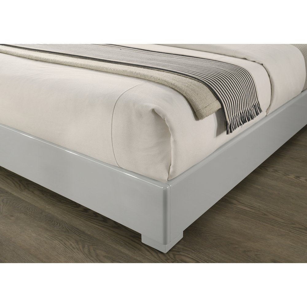 83" Queen Bed Frame, Fabric Channel Tufted Headboard, Lacquered Wood Gloss Rails