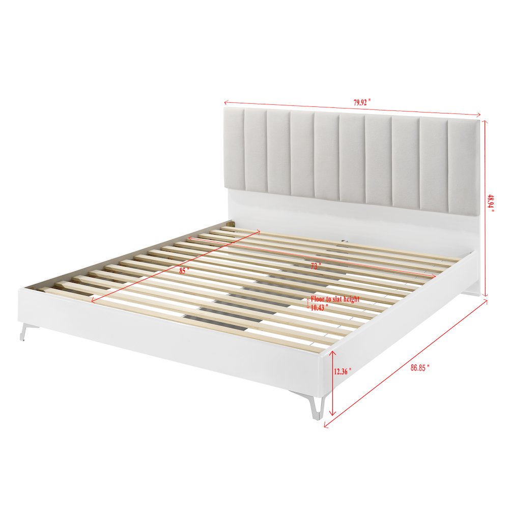 5PC Cal King Set, White Storage, Beige Headboard, Dresser, Mirror, 2 Nightstands