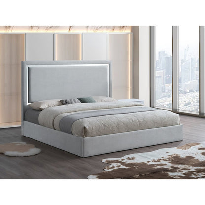 Modern Mirrored Platform Bed Frame, Eastern King, Gray Cloud