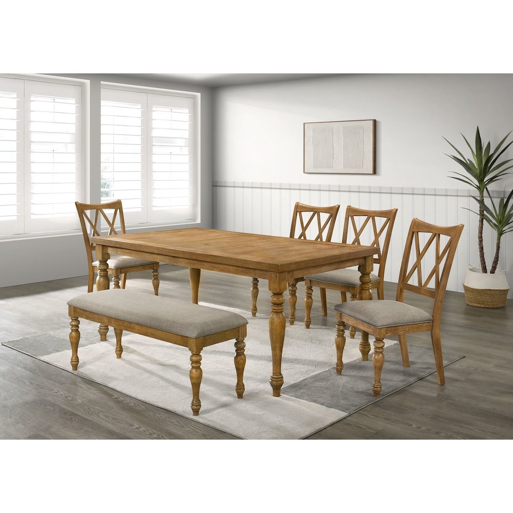 Huntington Transitional Dining Bench with Cushioned Seating, Antique Natural Oak