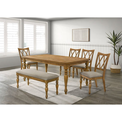 Huntington Transitional Dining Bench with Cushioned Seating, Antique Natural Oak