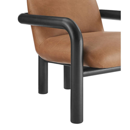 Modern Accent Chair with Treviso Dark Faux Leather Cushion, Set of 1, Black