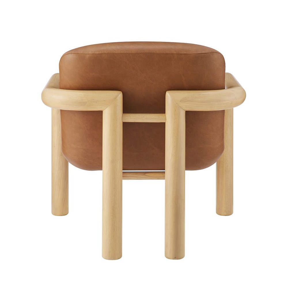 Modern Accent Chair with Treviso Dark Faux Leather Cushion, Set of 1, Natural
