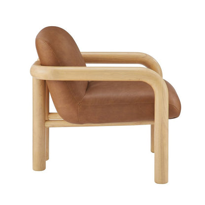Modern Accent Chair with Treviso Dark Faux Leather Cushion, Set of 1, Natural