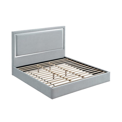 Modern Mirrored Platform Bed Frame, Eastern King, Gray Cloud