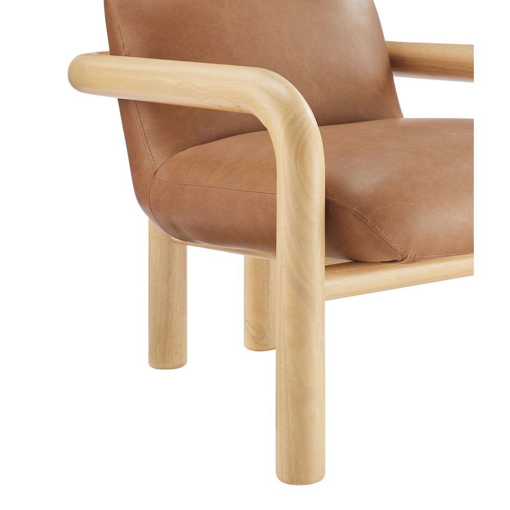 Modern Accent Chair with Treviso Dark Faux Leather Cushion, Set of 1, Natural