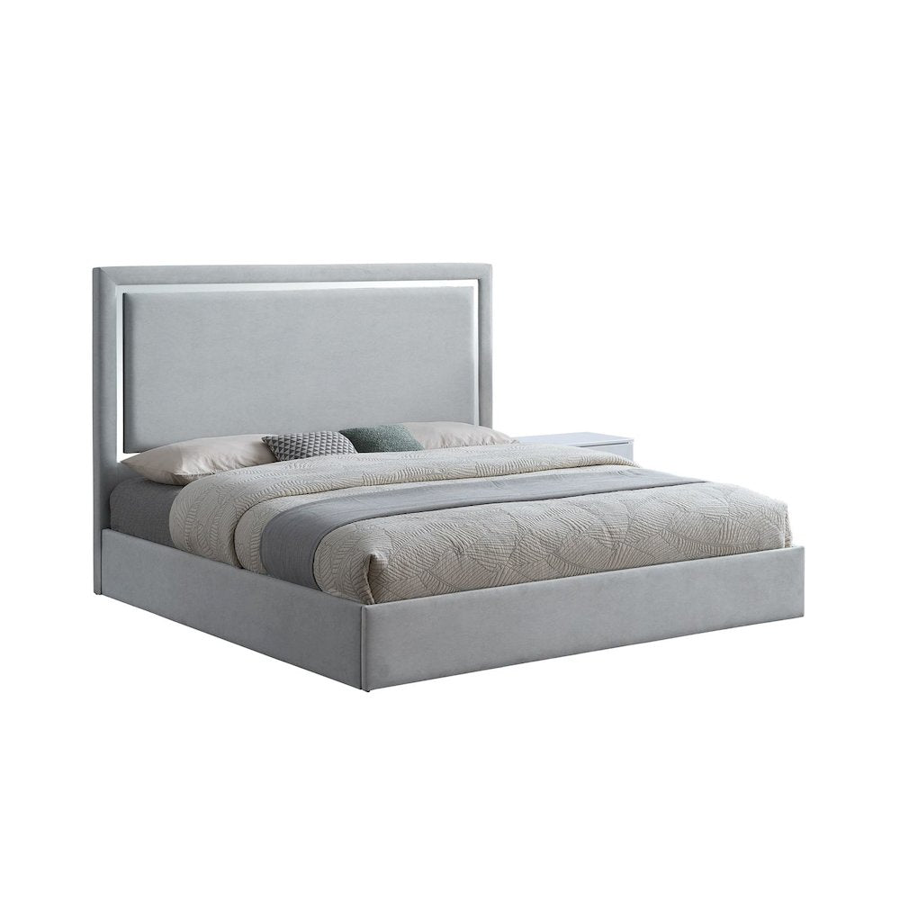 Modern Mirrored Platform Bed Frame, Eastern King, Gray Cloud