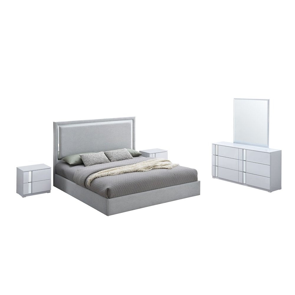 5-Piece Modern Mirrored Bedroom Set, California King, Gray Cloud