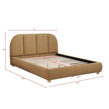 Ctasia Upholstered Burlap Fabric Low Profile Bed Frame, Queen, Golden Brown