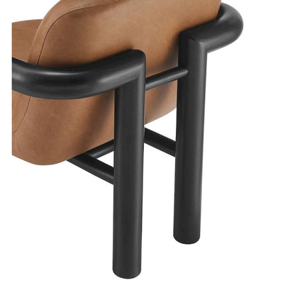 Modern Accent Chair with Treviso Dark Faux Leather Cushion, Set of 1, Black