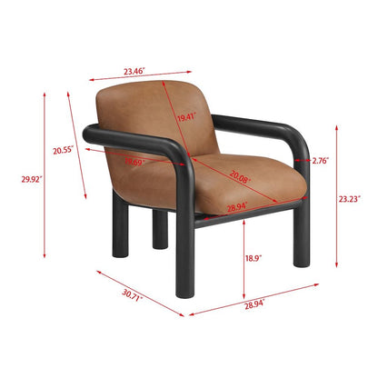 Modern Accent Chair with Treviso Dark Faux Leather Cushion, Set of 1, Black