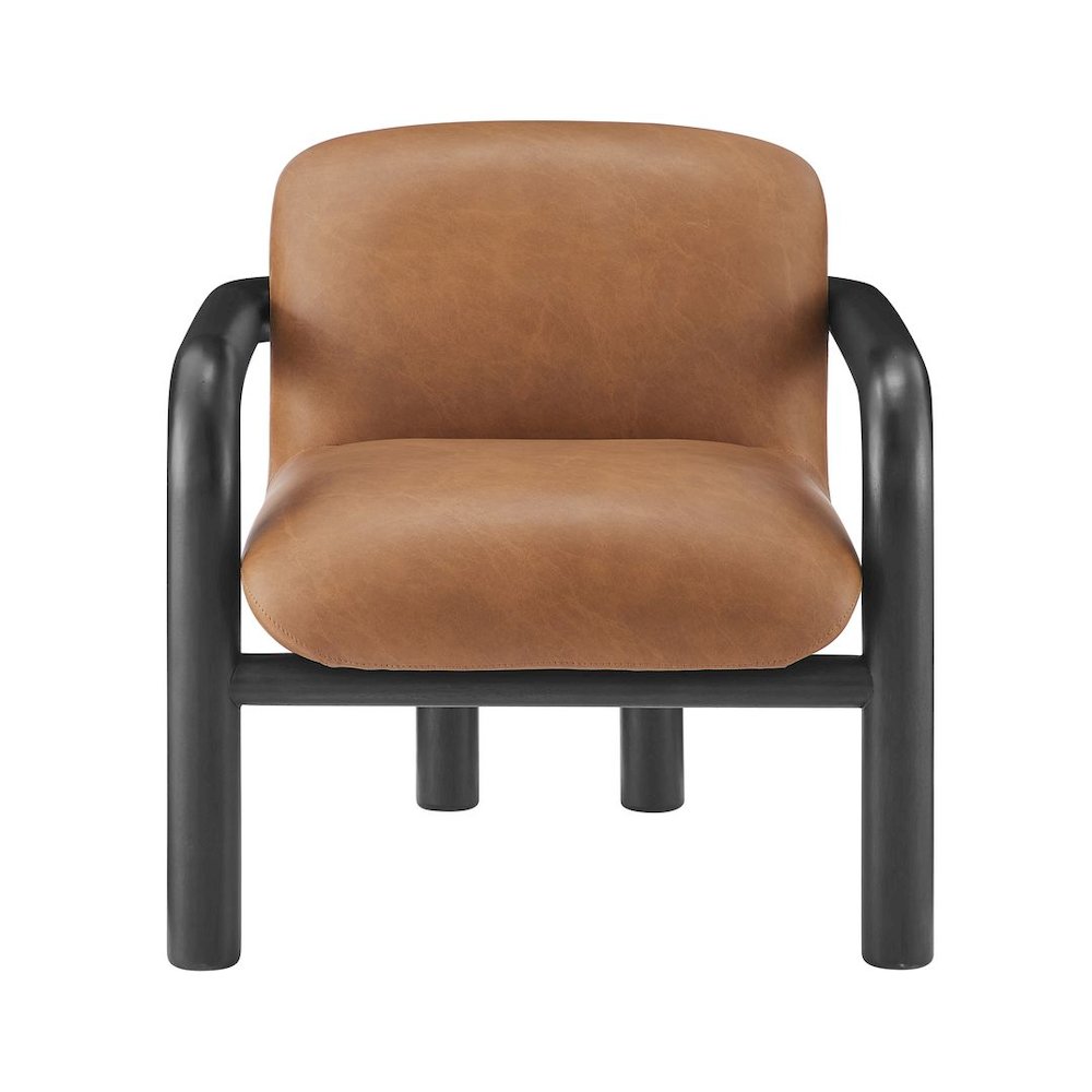 Modern Accent Chair with Treviso Dark Faux Leather Cushion, Set of 1, Black
