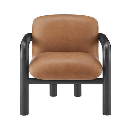 Modern Accent Chair with Treviso Dark Faux Leather Cushion, Set of 1, Black
