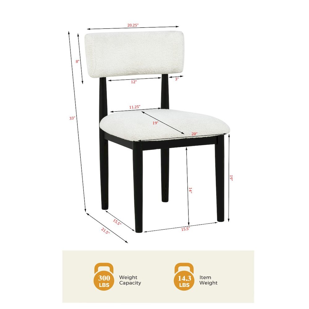 Yvetta Mid Century Modern Dining Chairs, Set of 2, White/Black
