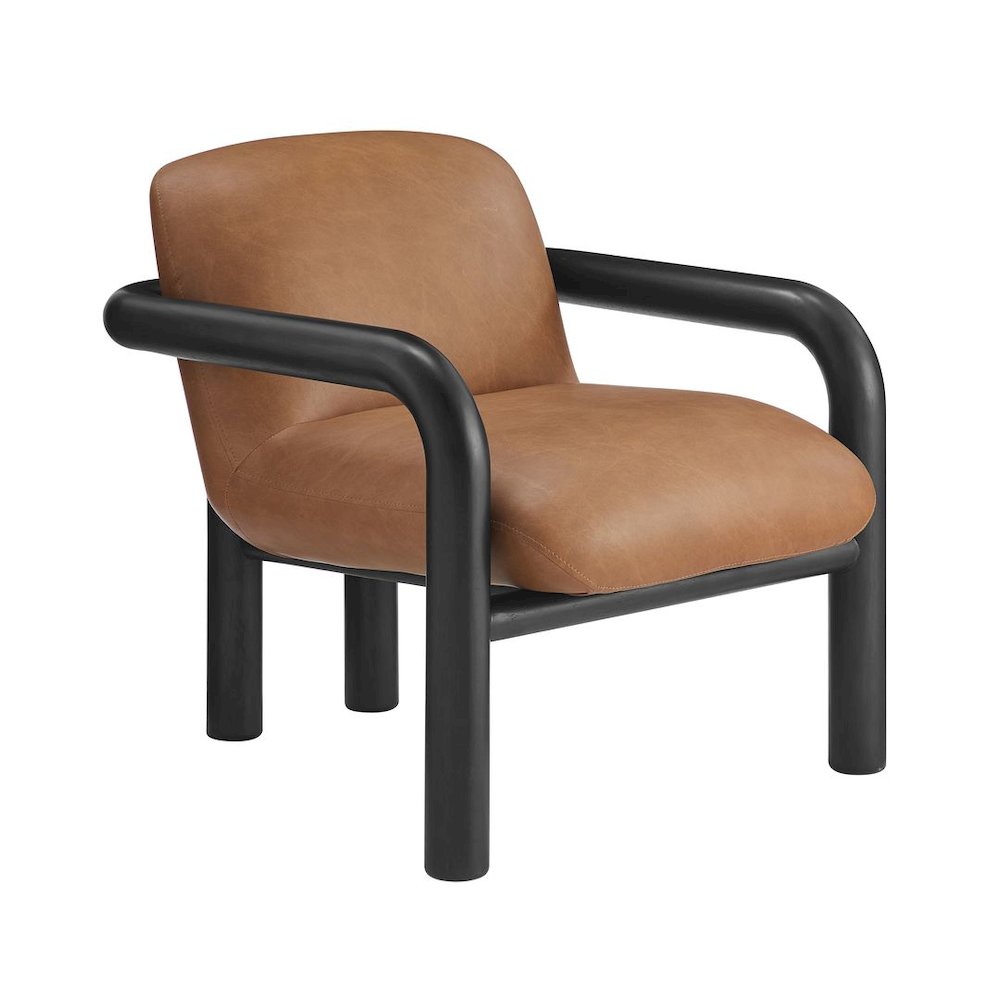 Modern Accent Chair with Treviso Dark Faux Leather Cushion, Set of 1, Black