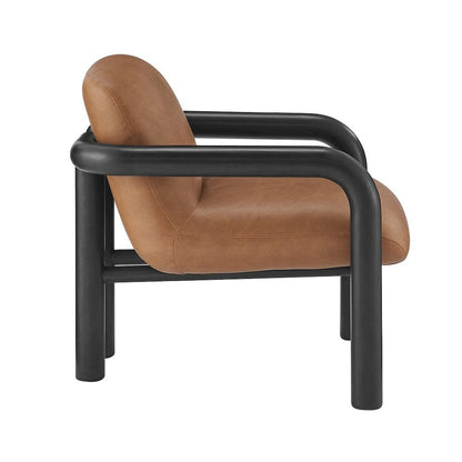Modern Accent Chair with Treviso Dark Faux Leather Cushion, Set of 1, Black