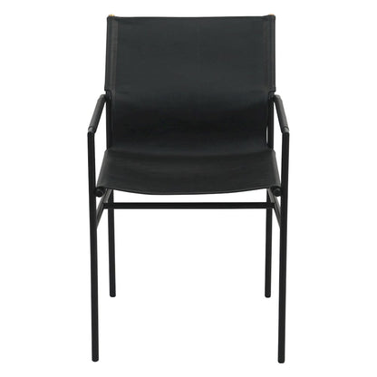 Sutton 20" Dining Armchair in Black Leather and Iron