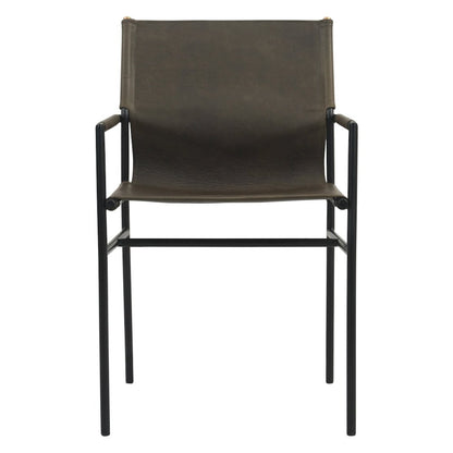 Sutton 20" Dining Armchair Olive Green Leather and Iron