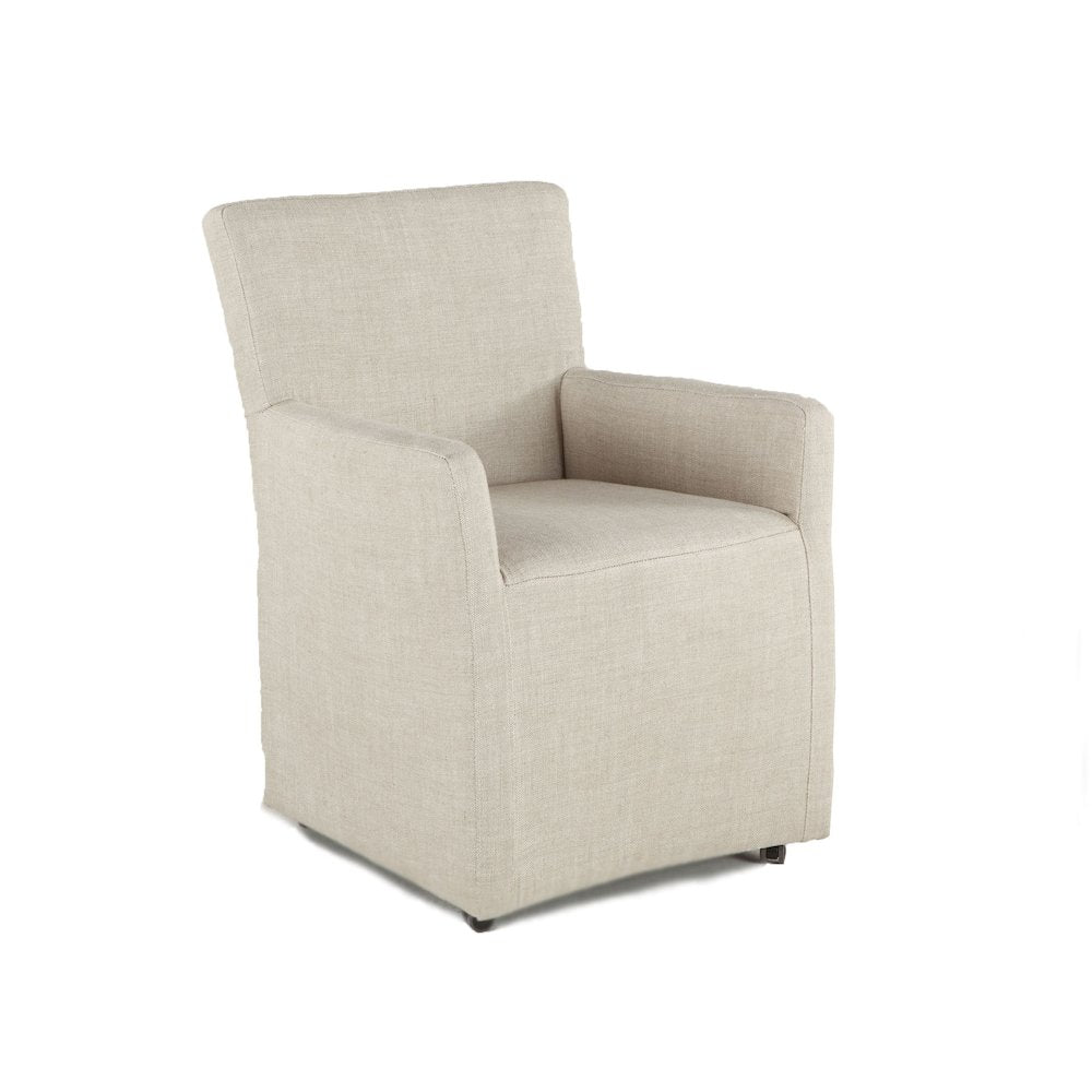 Lily Off-White Linen Wheeled Armchair