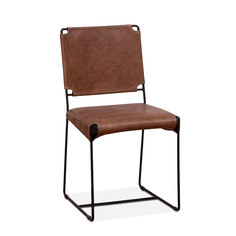 Melbourne Dining Chair in Tobacco Leather and Iron