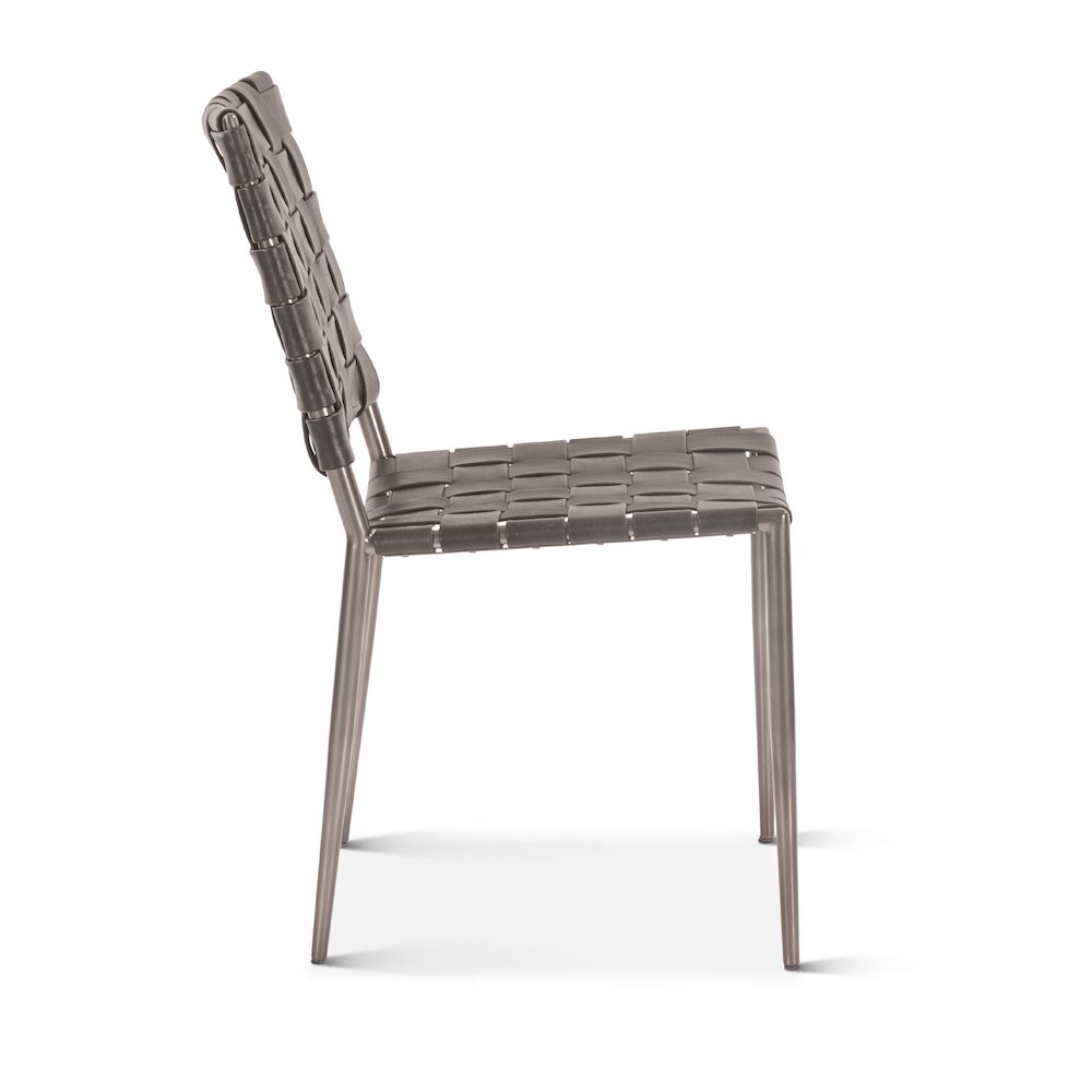 Lund Dining Chair in Black Buffalo Leather and Iron