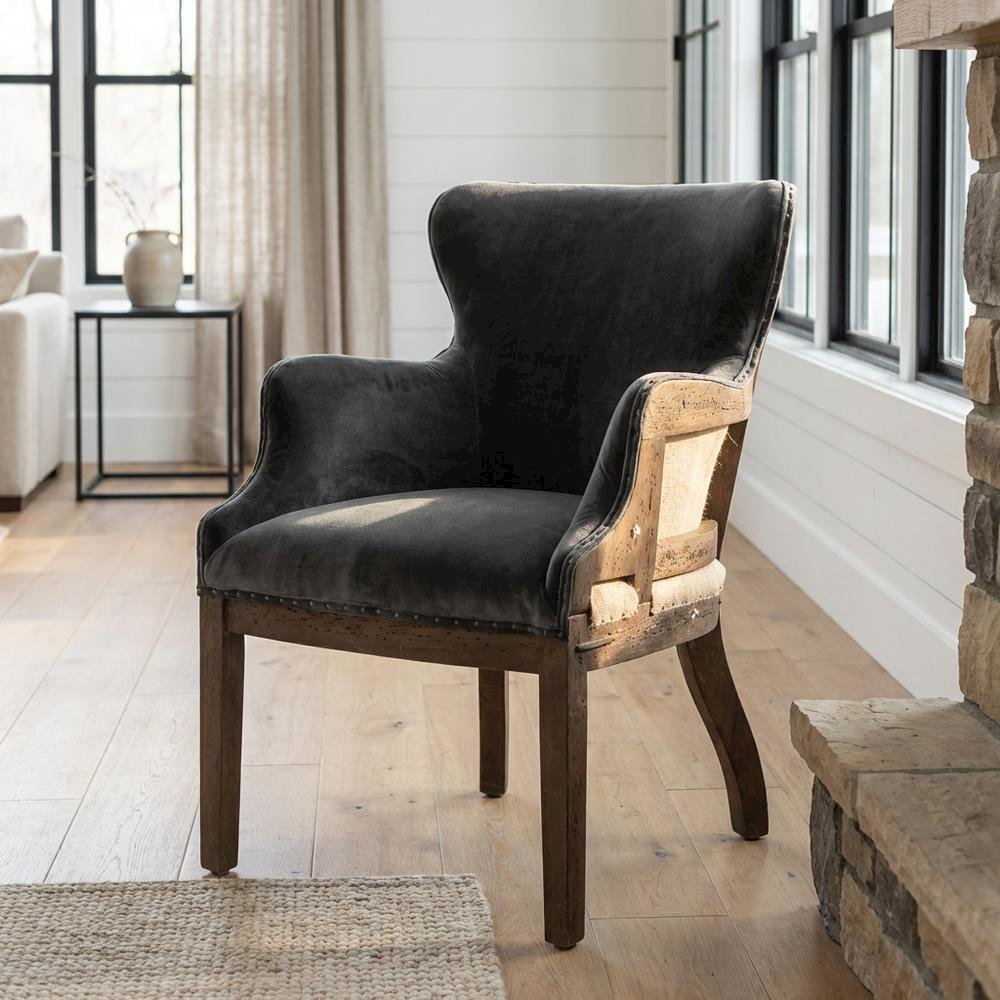 Velvet Upholstered Club Armchair, Modern Accent Lounge Chair,Dark Gray
