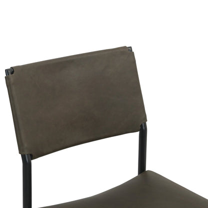 Sutton 18" Dining Chair Olive Green Leather and Iron