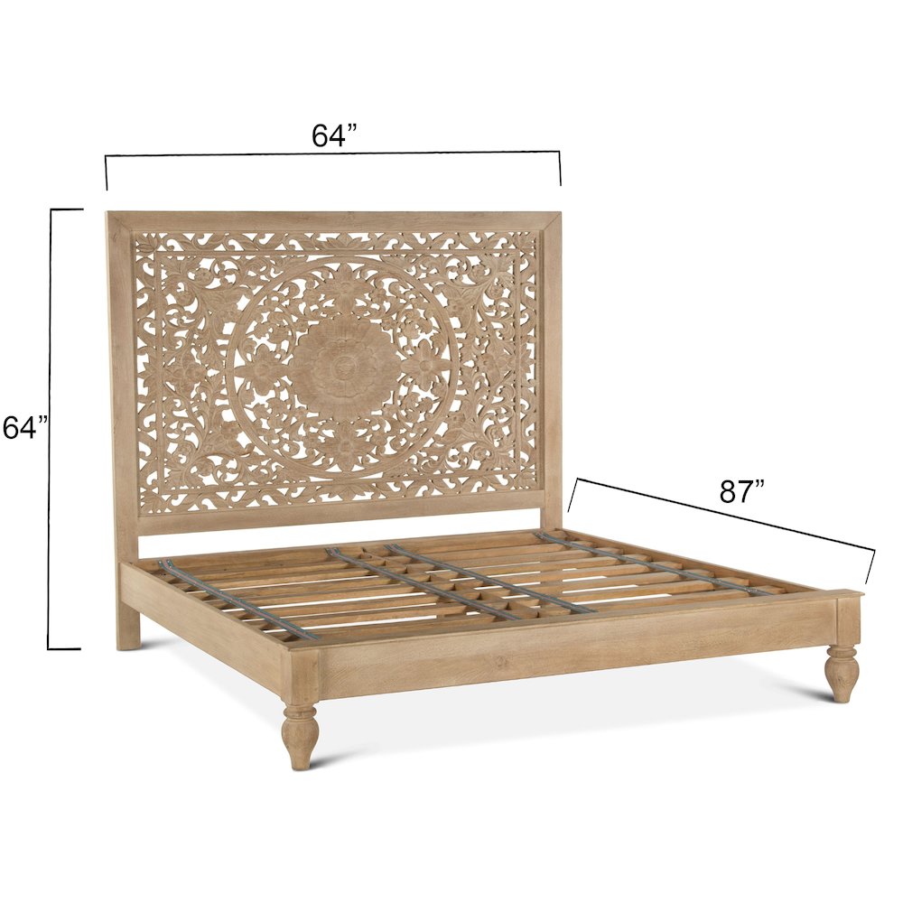 Haveli Carved Queen Bed in Whitewash Finish
