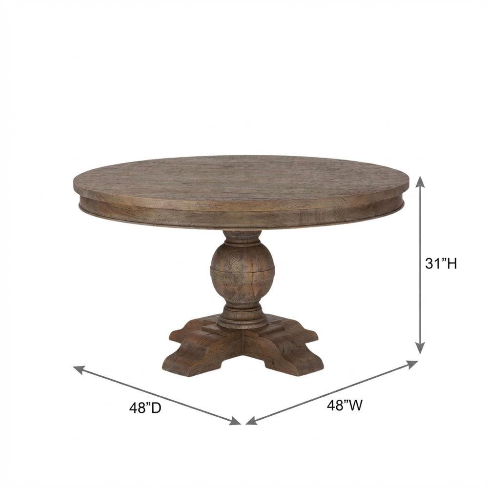 48 Inch Round Dining Table with Solid Wood Top, Dining Room Table,Weathered Teak