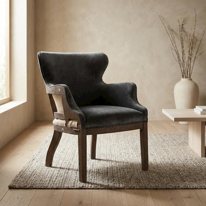 Velvet Upholstered Club Armchair, Modern Accent Lounge Chair,Dark Gray